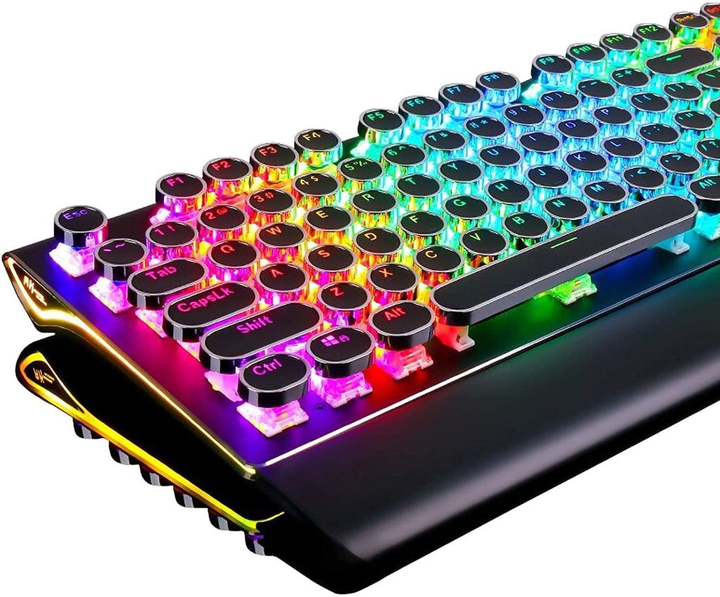 RK Royal Kludge S108 retro typewriter-style mechanical keyboard with round keycaps and RGB backlighting